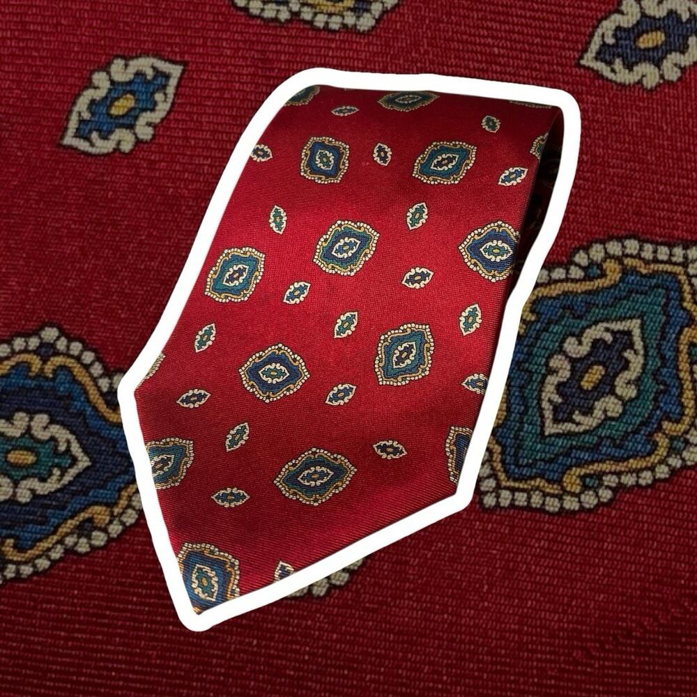 Christian Dior Monsieur Tie Red Medallion Print Made in USA Silk Vintage Necktie